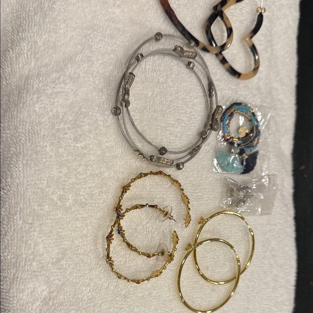 Gold and Silver Hoop Earrings Set, bracelets